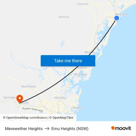 Merewether Heights to Emu Heights (NSW) map