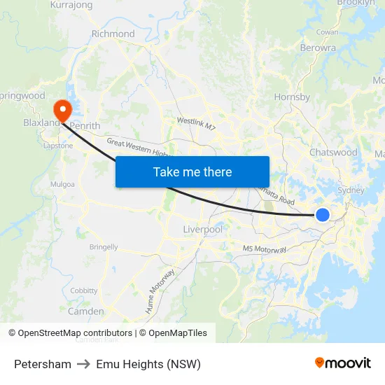 Petersham to Emu Heights (NSW) map