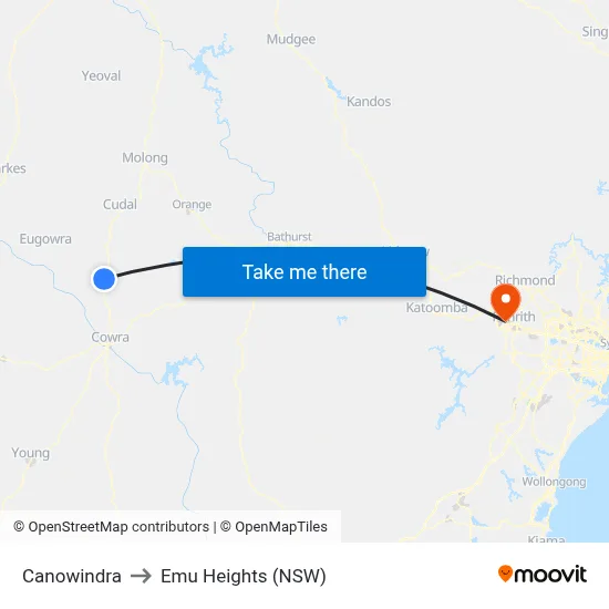 Canowindra to Emu Heights (NSW) map