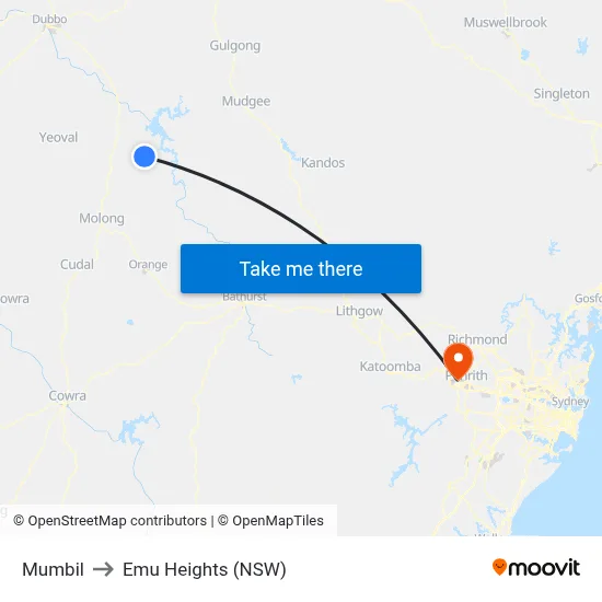 Mumbil to Emu Heights (NSW) map