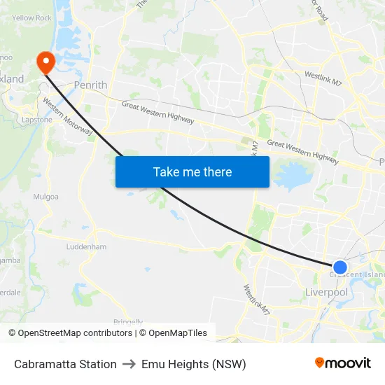 Cabramatta Station to Emu Heights (NSW) map