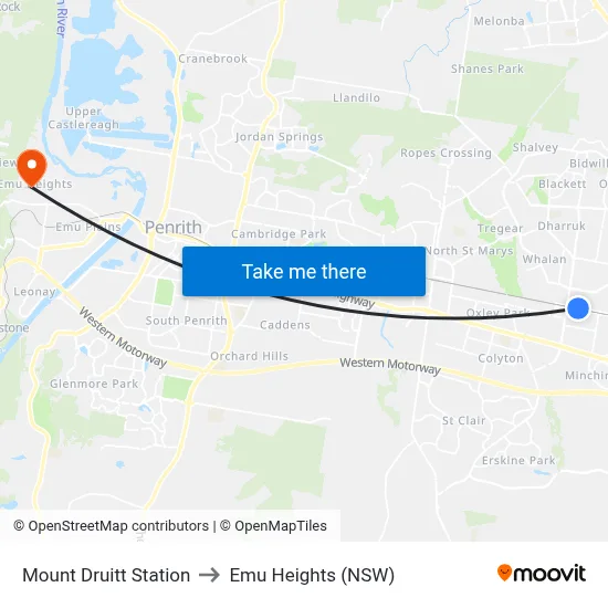 Mount Druitt Station to Emu Heights (NSW) map