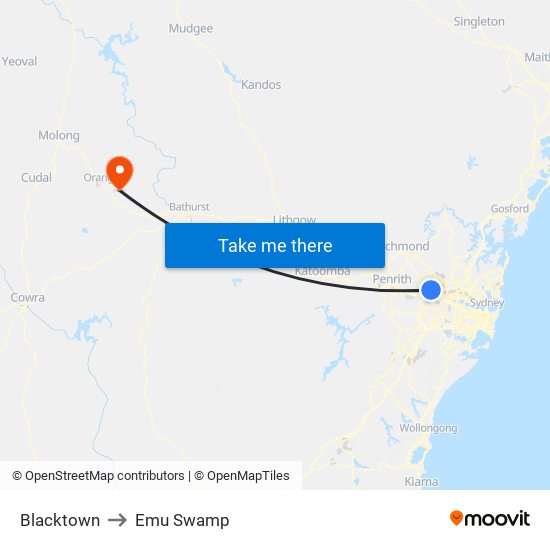 Blacktown to Emu Swamp map