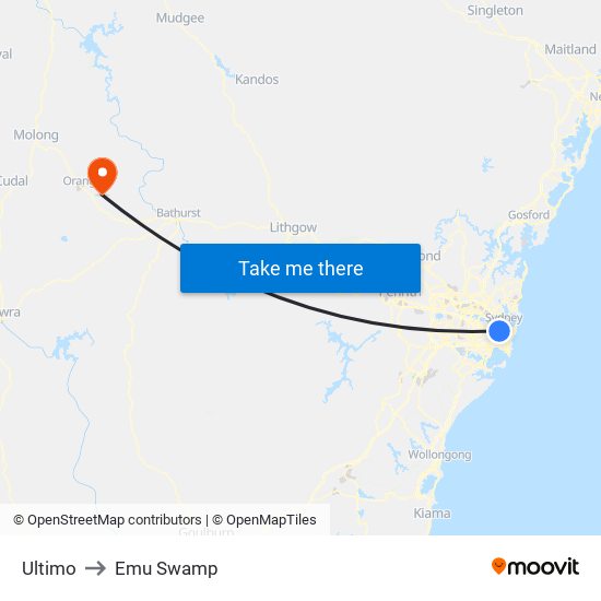 Ultimo to Emu Swamp map