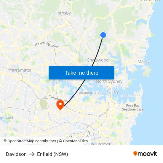 Davidson to Enfield (NSW) map