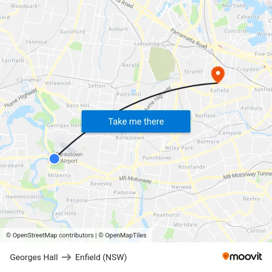 Georges Hall to Enfield (NSW) map