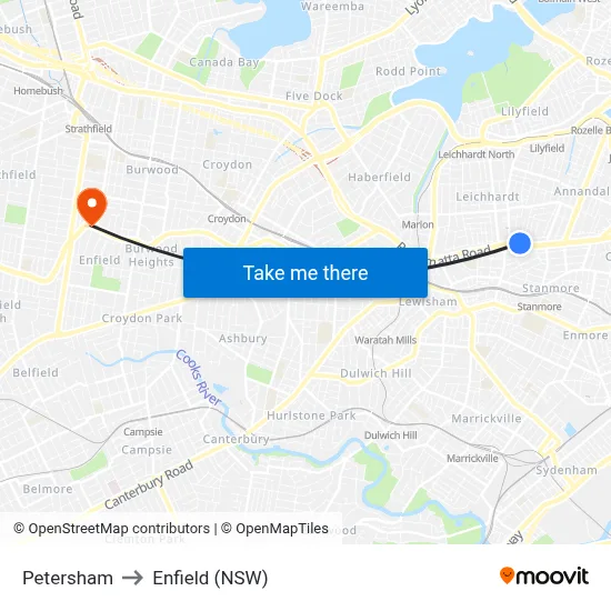 Petersham to Enfield (NSW) map