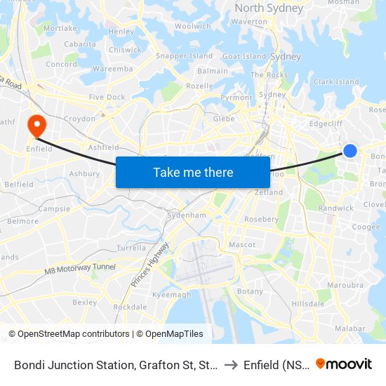 Bondi Junction Station, Grafton St, Stand R to Enfield (NSW) map