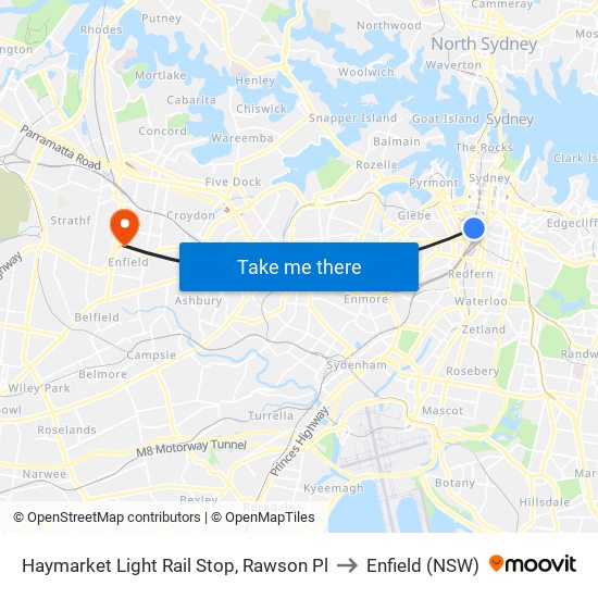 Haymarket Light Rail Stop, Rawson Pl to Enfield (NSW) map