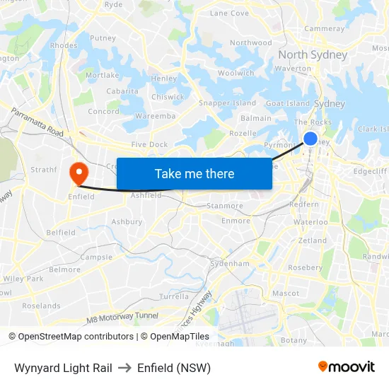 Wynyard Light Rail to Enfield (NSW) map