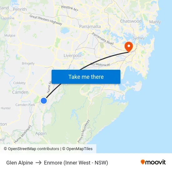 Glen Alpine to Enmore (Inner West - NSW) map