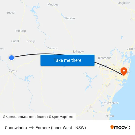 Canowindra to Enmore (Inner West - NSW) map