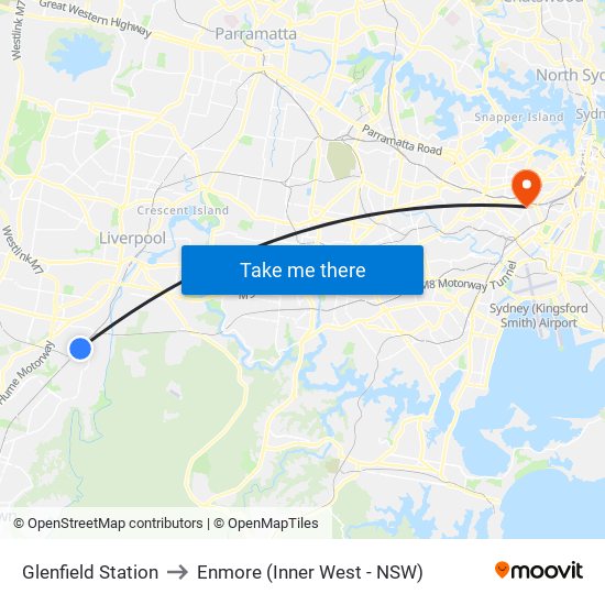 Glenfield Station to Enmore (Inner West - NSW) map