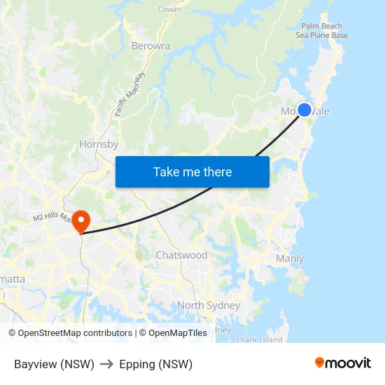 Bayview (NSW) to Epping (NSW) map