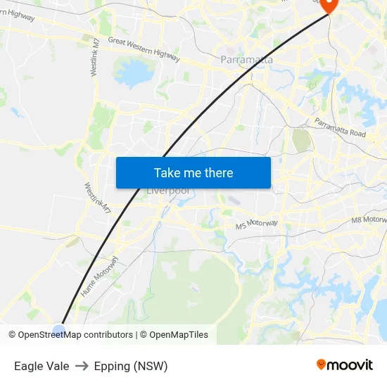 Eagle Vale to Epping (NSW) map