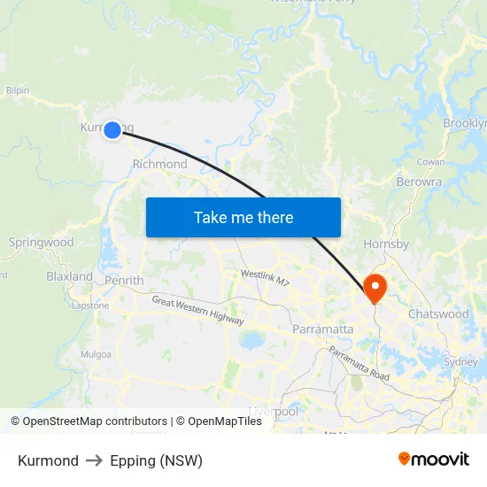 Kurmond to Epping (NSW) map