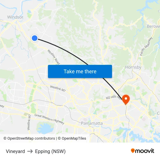 Vineyard to Epping (NSW) map