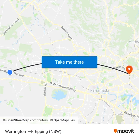 Werrington to Epping (NSW) map