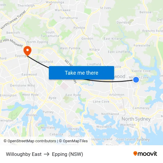 Willoughby East to Epping (NSW) map