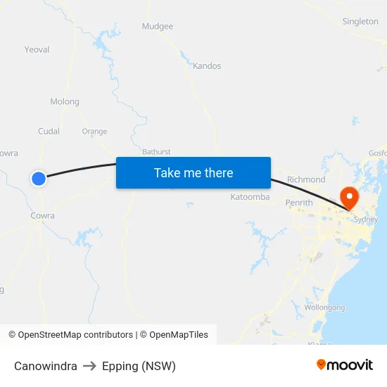 Canowindra to Epping (NSW) map