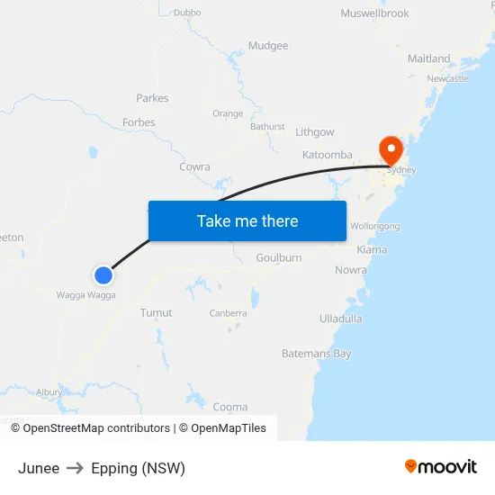 Junee to Epping (NSW) map