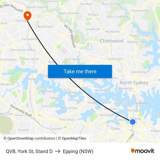 QVB, York St, Stand D to Epping (NSW) map