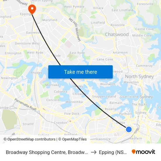 Broadway Shopping Centre, Broadway to Epping (NSW) map