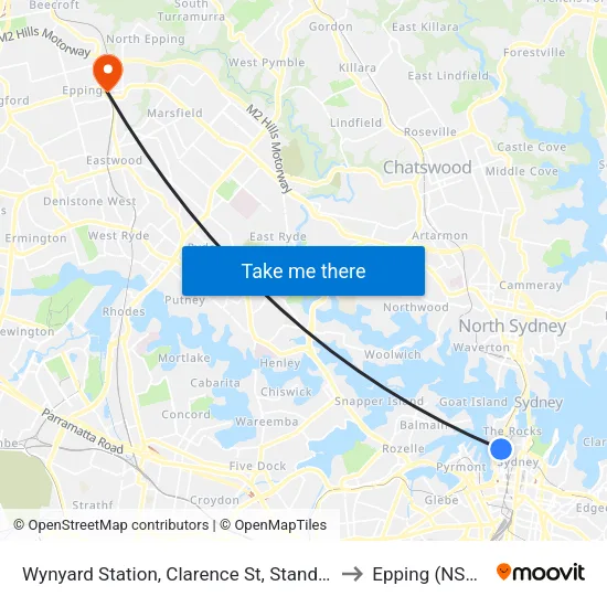 Wynyard Station, Clarence St, Stand Q to Epping (NSW) map
