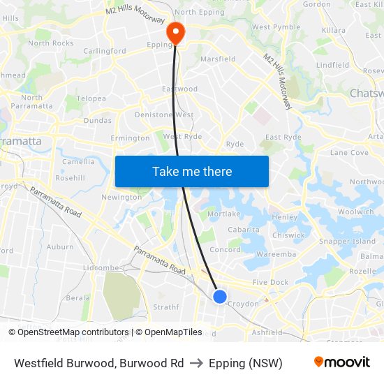 Westfield Burwood, Burwood Rd to Epping (NSW) map