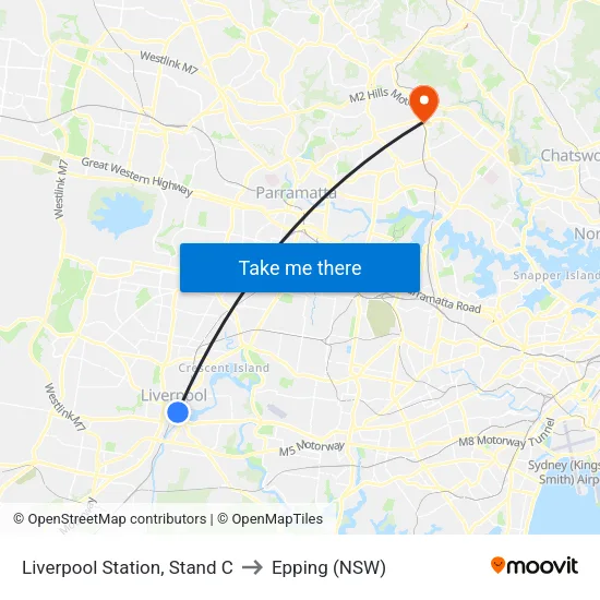 Liverpool Station, Stand C to Epping (NSW) map