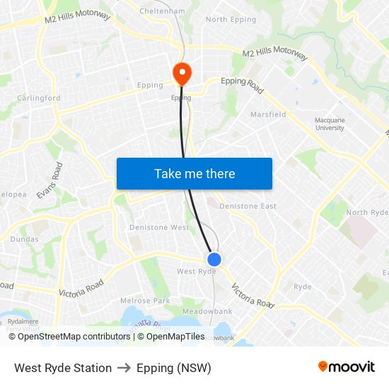 West Ryde Station to Epping (NSW) map