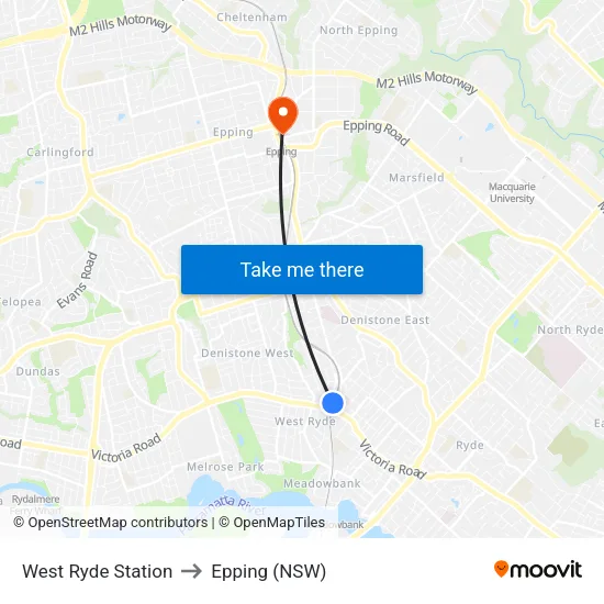 West Ryde Station to Epping (NSW) map