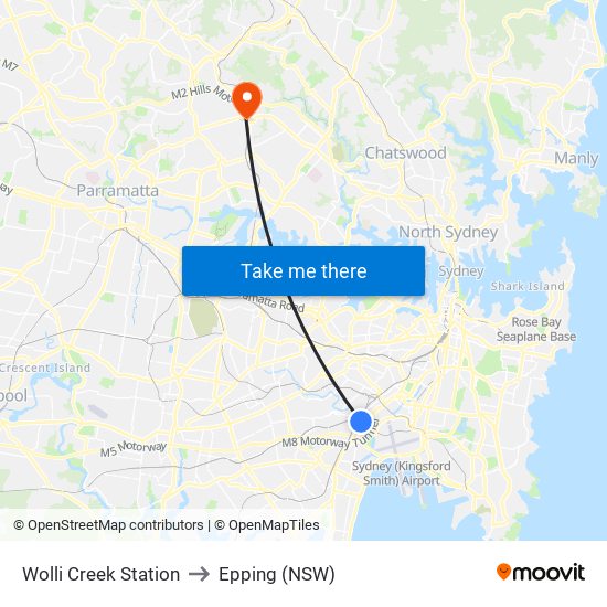 Wolli Creek Station to Epping (NSW) map