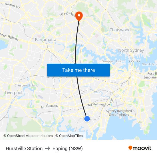 Hurstville Station to Epping (NSW) map