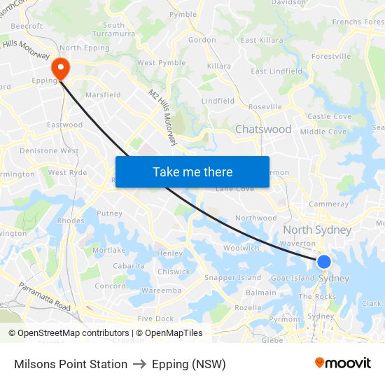 Milsons Point Station to Epping (NSW) map