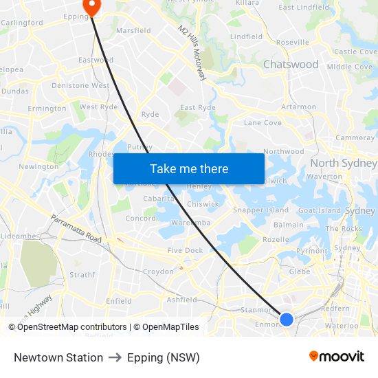 Newtown Station to Epping (NSW) map