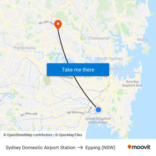 Sydney Domestic Airport Station to Epping (NSW) map