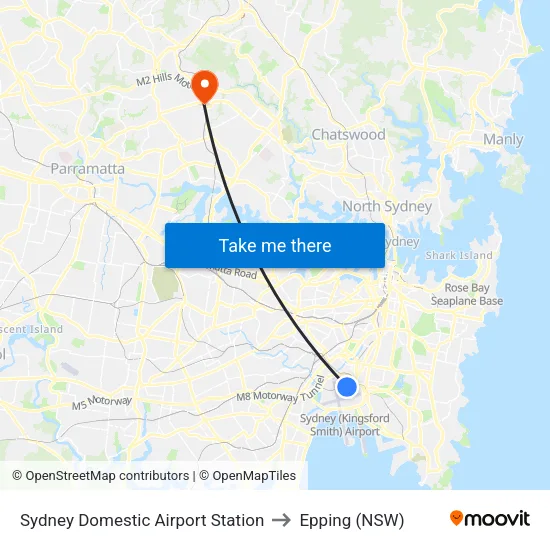 Sydney Domestic Airport Station to Epping (NSW) map
