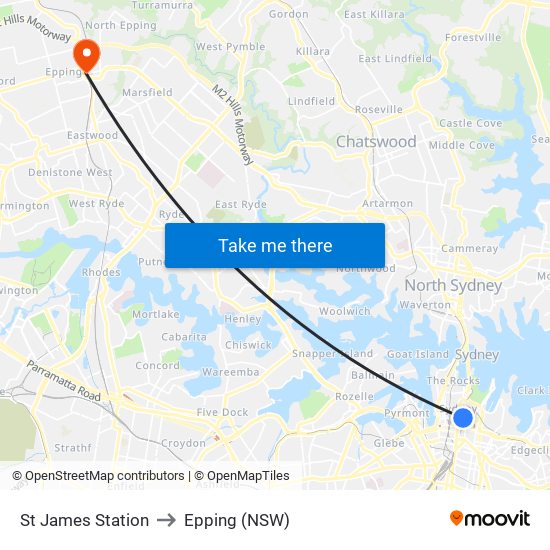 St James Station to Epping (NSW) map