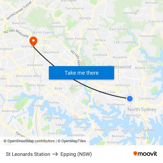 St Leonards Station to Epping (NSW) map