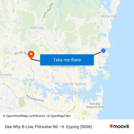 Dee Why B-Line, Pittwater Rd to Epping (NSW) map