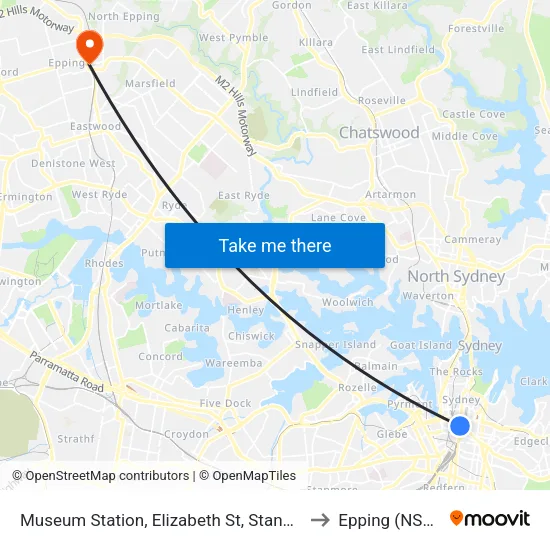 Museum Station, Elizabeth St, Stand C to Epping (NSW) map