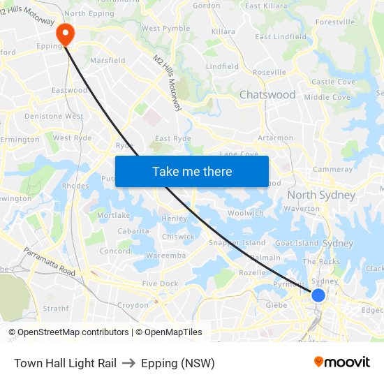 Town Hall Light Rail to Epping (NSW) map