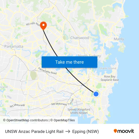 UNSW Anzac Parade Light Rail to Epping (NSW) map