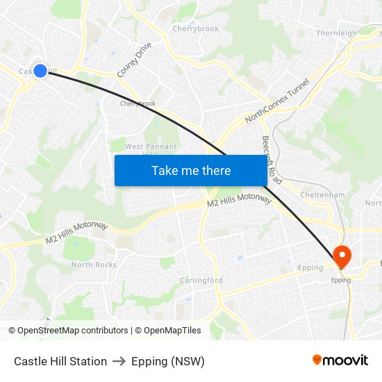 Castle Hill Station to Epping (NSW) map