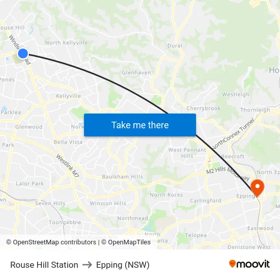 Rouse Hill Station to Epping (NSW) map