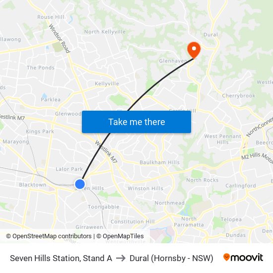 Seven Hills Station, Stand A to Dural (Hornsby - NSW) map