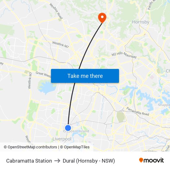 Cabramatta Station to Dural (Hornsby - NSW) map