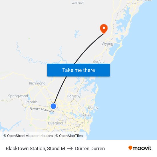 Blacktown Station, Stand M to Durren Durren map