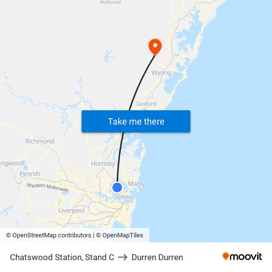 Chatswood Station, Stand C to Durren Durren map